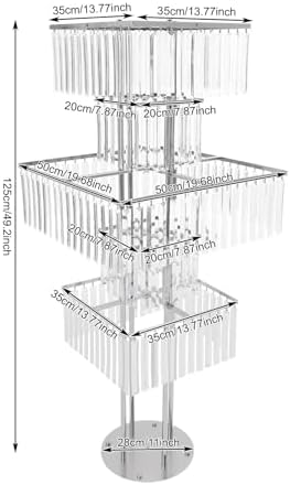 5 Tier Crystal Flower Stand, Wedding Silver Vases Centerpieces with Hanging Crystals, Square Chandelier Pedestal, alternate