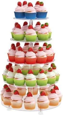 5 Tier Cupcake Holder, Clear Round Cupcake Tower, Acrylic Cupcake Stand, Cupcake Display Stand for Party