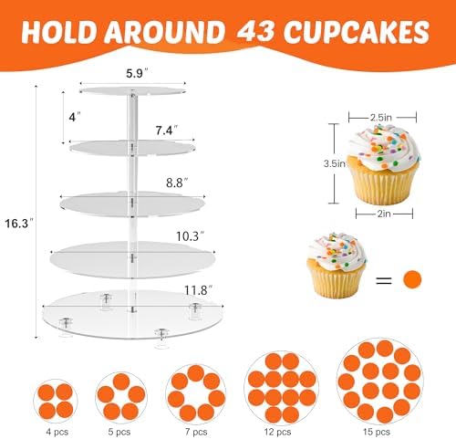 5 Tier Cupcake Holder, Clear Round Cupcake Tower, Acrylic Cupcake Stand, Cupcake Display Stand for Party, alternate view 3