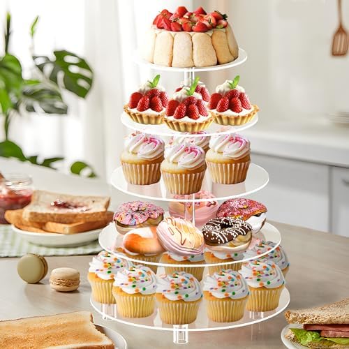 5 Tier Cupcake Holder, Clear Round Cupcake Tower, Acrylic Cupcake Stand, Cupcake Display Stand for Party, alternate view 4
