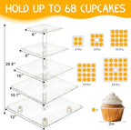 5 Tier Cupcake Stand, Clear Tiered Cupcake Tower with String Lights, Large Square Cupcake Holder Dessert Display, alternate