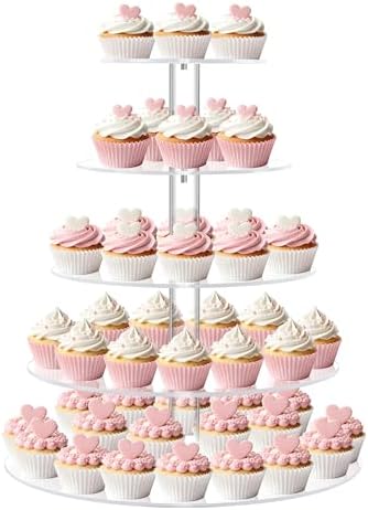 5 Tier Cupcake Stand for 50 Cupcakes, Round Cupcake Tower, Large Acrylic Cupcake Display Stand, Clear Cupcakes