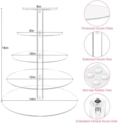 5 Tier Cupcake Stand for 50 Cupcakes, Round Cupcake Tower, Large Acrylic Cupcake Display Stand, Clear Cupcakes, alternate