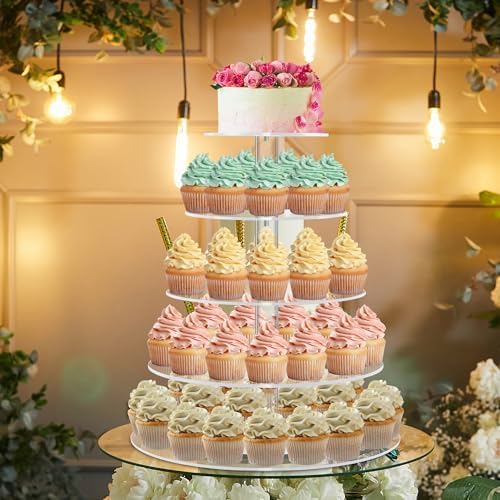 5 Tier Cupcake Stand for 50 Cupcakes, Round Cupcake Tower, Large Acrylic Cupcake Display Stand, Clear Cupcakes, alternate