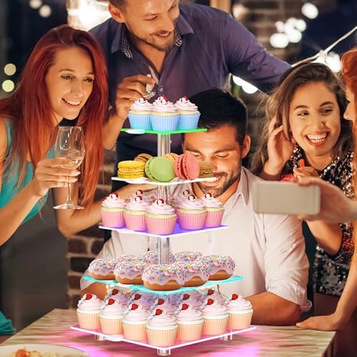 5 Tier Cupcake Stand with Rechargeable Light, LED Acrylic Cupcake Tower in clear, alternate view 6