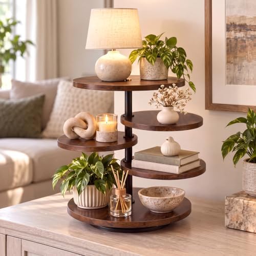 5 Tier Cupcake Tower Stand for 70 Cupcakes, Rotating Dessert Display in Natural Wood, alternate view 6