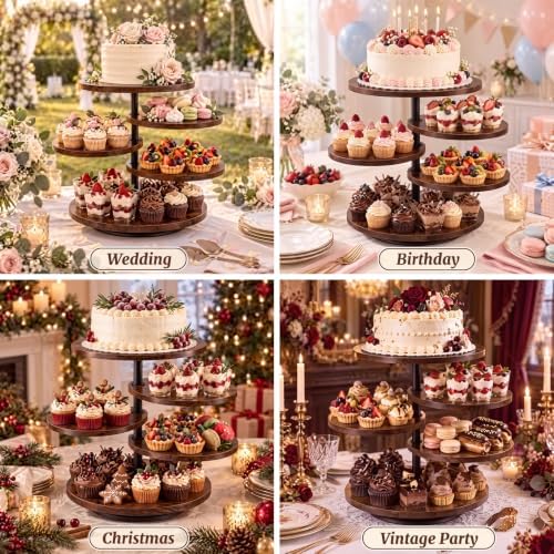 5 Tier Cupcake Tower Stand for 70 Cupcakes, Rotating Dessert Display in Natural Wood, alternate view 7