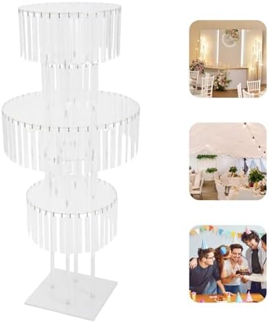 5-Tier Flower Stand, 43.3in Tall Clear Geometric Centerpiece Display with Crystal Pendants, Ice Curtain Crystal, alternate