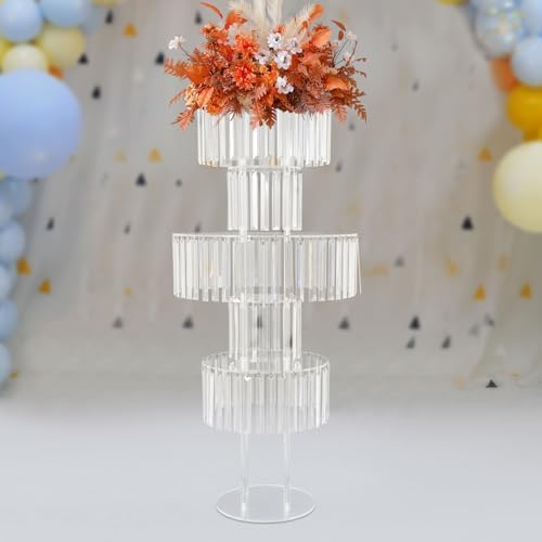 5-Tier Flower Stand, 43.3in Tall Clear Geometric Centerpiece Display with Crystal Pendants, Ice Curtain Crystal, alternate