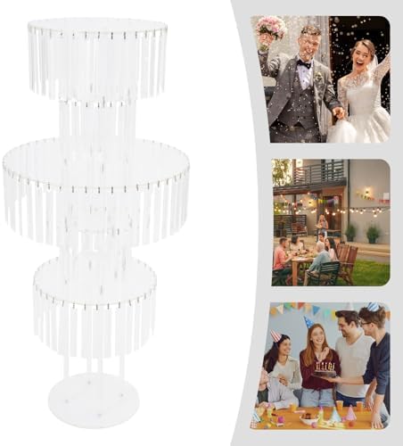 5-Tier Flower Stand, 43.3in Tall Clear Geometric Centerpiece Display with Crystal Pendants, Ice Curtain Crystal, alternate