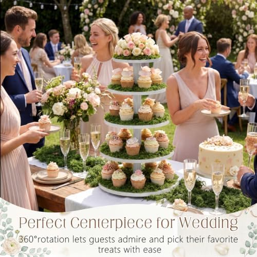 5 Tier Large Round Cupcake Stand for 100 Cupcake Rustic Cupcakes Tower 360° Rotatable White Cupcakes Holder, alternate view 2