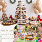 5 Tier Large Round Cupcake Stand for 100 Cupcake Rustic Cupcakes Tower 360° Rotatable White Cupcakes Holder, alternate view 4