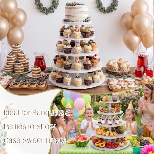 5 Tier Large Round Cupcake Stand for 100 Cupcake Rustic Cupcakes Tower 360° Rotatable White Cupcakes Holder, alternate view 4