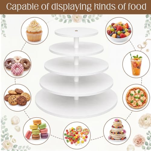 5 Tier Large Round Cupcake Stand for 100 Cupcake Rustic Cupcakes Tower 360° Rotatable White Cupcakes Holder, alternate view 7