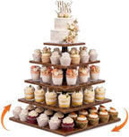 5 Tier Large Square Cupcake Stand for 100 Cupcake Rustic Cupcakes Tower 360° Rotatable Wooden Cupcakes Holder