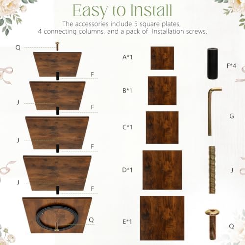 5 Tier Large Square Cupcake Stand for 100 Cupcake Rustic Cupcakes Tower 360° Rotatable Wooden Cupcakes Holder, alternate view