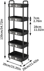5 Tier Rolling Cart with Wheels, Utility Storage Carts, Black in Black, alternate view 3