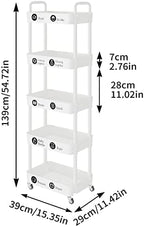 5 Tier Rolling Cart with Wheels, Utility Storage Carts, White in White, alternate view 3