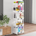 5 Tier Rolling Cart with Wheels, Utility Storage Carts, White in White, alternate view 6