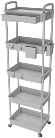 5 Tier Rolling Utility Cart with Drawer, Utility Cart Made of Multifunctional Storage Organizer Tool for