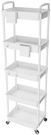 5 Tier Rolling Utility Cart with Handle, Utility Cart Made of Multifunctional Storage Organizer Tool for
