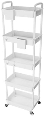 5 Tier Rolling Utility Cart with Handle, Utility Cart Made of Multifunctional Storage Organizer Tool for