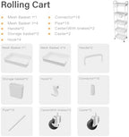 5 Tier Rolling Utility Cart with Handle, Utility Cart Made of Multifunctional Storage Organizer Tool for, alternate view 5