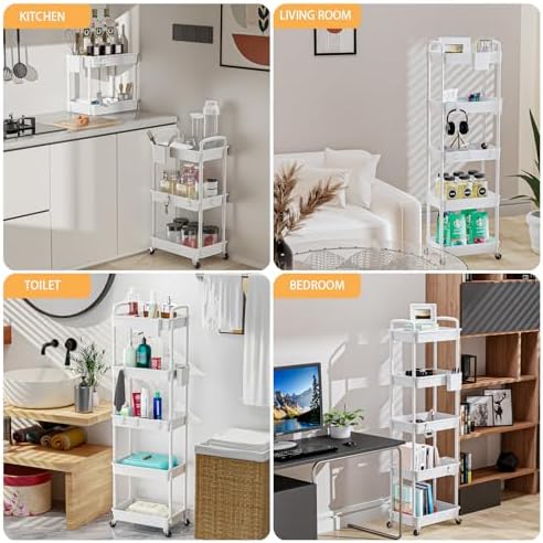 5 Tier Rolling Utility Cart with Handle, Utility Cart Made of Multifunctional Storage Organizer Tool for, alternate view 6