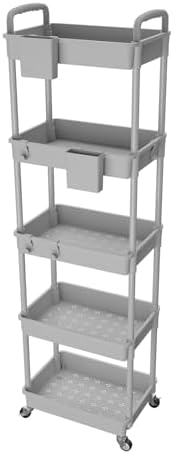 5 Tier Rolling Utility Cart with Handle, Utility Cart Made of Multifunctional Storage Organizer Tool for