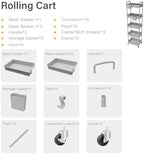 5 Tier Rolling Utility Cart with Handle, Utility Cart Made of Multifunctional Storage Organizer Tool for, alternate view 5