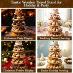 5-Tier Rustic Wooden Cupcake Stand - Large Capacity Display Stand for Woodland Baby Showers, Weddings, alternate view 4