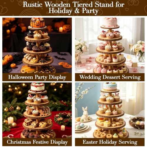 5-Tier Rustic Wooden Cupcake Stand - Large Capacity Display Stand for Woodland Baby Showers, Weddings, alternate view 4