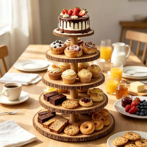 5-Tier Rustic Wooden Cupcake Stand - Large Capacity Display Stand for Woodland Baby Showers, Weddings, alternate view 6