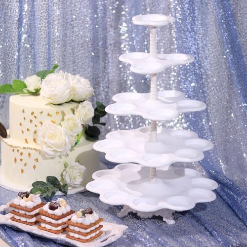 5-Tier Scallop Edge Cupcake Stand High Capacity 27-Cupcake Holder Tower for Party Hosting & Large Buffets - 18"