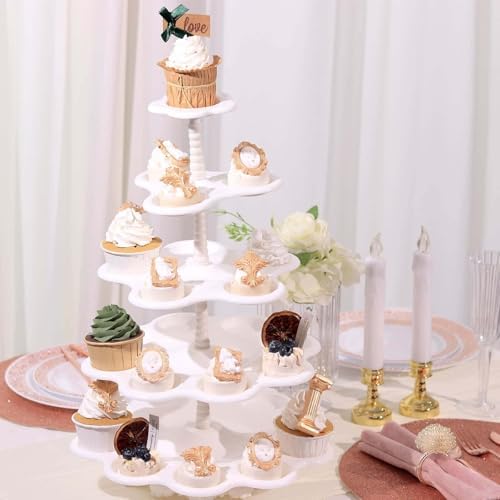 5-Tier Scallop Edge Cupcake Stand High Capacity 27-Cupcake Holder Tower for Party Hosting & Large Buffets - 18", alternate