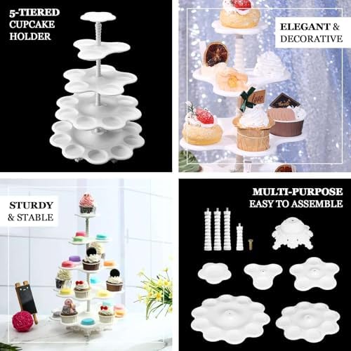 5-Tier Scallop Edge Cupcake Stand High Capacity 27-Cupcake Holder Tower for Party Hosting & Large Buffets - 18", alternate
