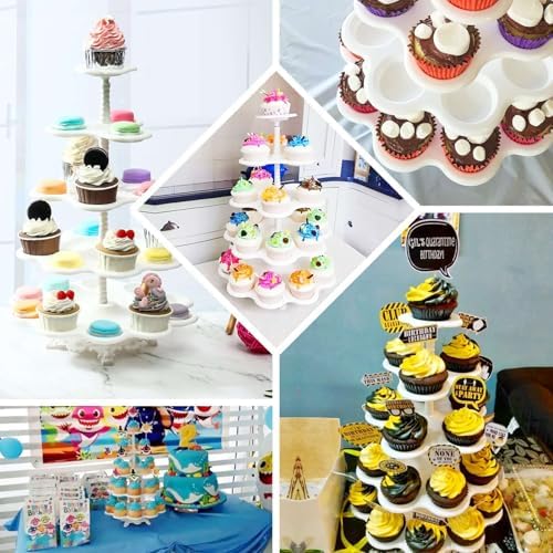 5-Tier Scallop Edge Cupcake Stand High Capacity 27-Cupcake Holder Tower for Party Hosting & Large Buffets - 18", alternate