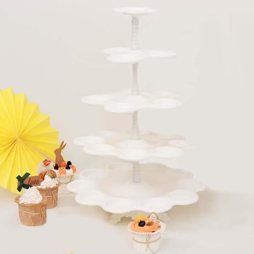 5-Tier Scallop Edge Cupcake Stand High Capacity 27-Cupcake Holder Tower for Party Hosting & Large Buffets - 18", alternate