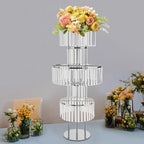 5-Tier Silver Crystal Flower Stand 43.3" Tall Wedding Decor in Silver, 1pc, Round Base