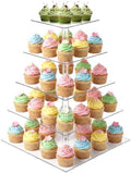 5 Tier Square Cupcake Stand, Clear Acrylic Cupcake Tree Tower, Pastry Display Rack for Party, Wedding, Baby