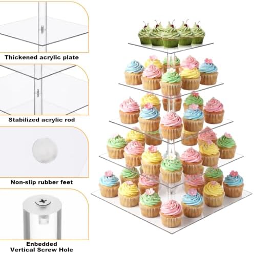 5 Tier Square Cupcake Stand, Clear Acrylic Cupcake Tree Tower, Pastry Display Rack for Party, Wedding, Baby, alternate view 5