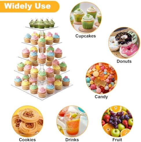 5 Tier Square Cupcake Stand, Clear Acrylic Cupcake Tree Tower, Pastry Display Rack for Party, Wedding, Baby, alternate view 7