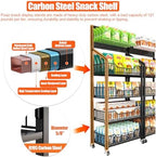 5 Tier Supermaket Snack Rack Display Stand, Free-Standing Black Retail Display Shelves with 12 Hooks & 4 Wheels, alternate