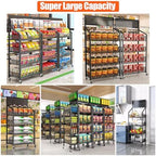 5 Tier Supermaket Snack Rack Display Stand, Free-Standing Black Retail Display Shelves with 12 Hooks & 4 Wheels, alternate