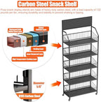 5 Tier Supermaket Snack Rack Heavy Duty, Rolling Retail Display Stand with 15 Hooks & Soild Panel Shelves, alternate view 3