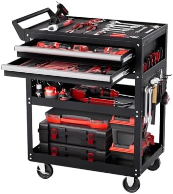 5-Tier Tool Cart with Wheels, 400 lbs Load Capacity, Rolling Work Cart with 2 Drawers & Pegboard, Mechanic Tool