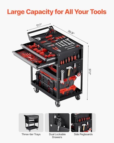5-Tier Tool Cart with Wheels, 400 lbs Load Capacity, Rolling Work Cart with 2 Drawers & Pegboard, Mechanic Tool, alternate