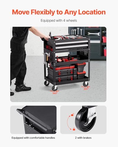 5-Tier Tool Cart with Wheels, 400 lbs Load Capacity, Rolling Work Cart with 2 Drawers & Pegboard, Mechanic Tool, alternate