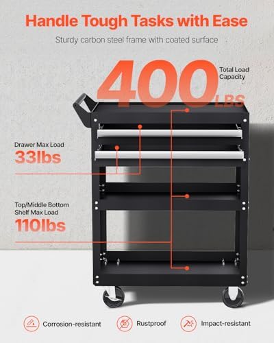 5-Tier Tool Cart with Wheels, 400 lbs Load Capacity, Rolling Work Cart with 2 Drawers & Pegboard, Mechanic Tool, alternate