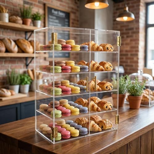 5 Tiers Countertop Bakery Display Case in Transparent, alternate view 7